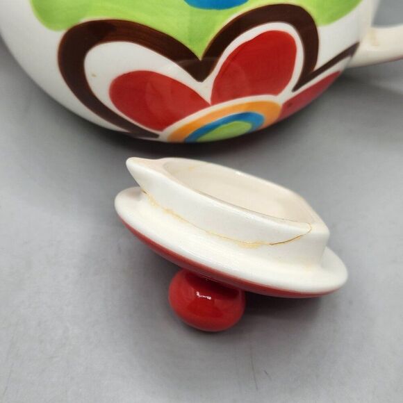 Hues N Brews Floral Teapot Red White Brown Retro 20 oz  MCM Color Coordinates - Picture 9 of 10